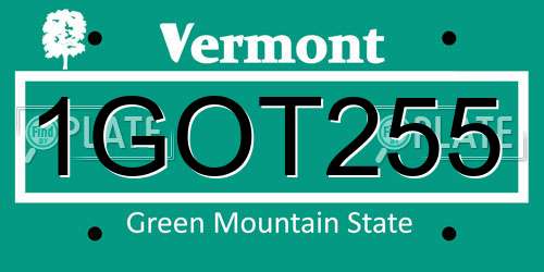 1GOT255 Vermont License Plate