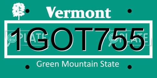 1GOT755 Vermont License Plate