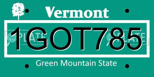 1GOT785 Vermont License Plate