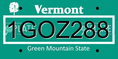 1GOZ288 Vermont License Plate