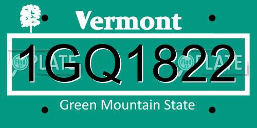 1GQ1822 Vermont License Plate