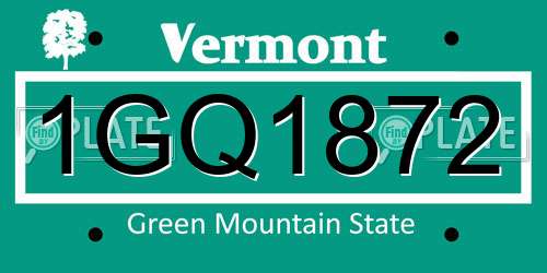 1GQ1872 Vermont License Plate