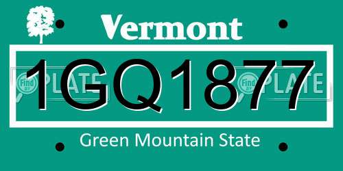 1GQ1877 Vermont License Plate