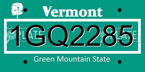 1GQ2285 Vermont License Plate