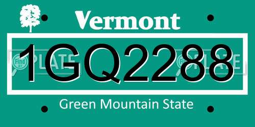 1GQ2288 Vermont License Plate