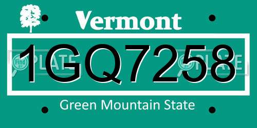 1GQ7258 Vermont License Plate