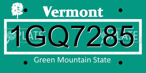 1GQ7285 Vermont License Plate