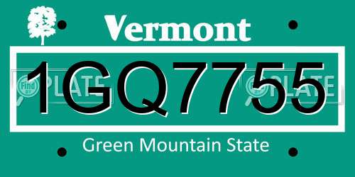 1GQ7755 Vermont License Plate