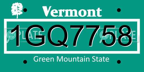 1GQ7758 Vermont License Plate