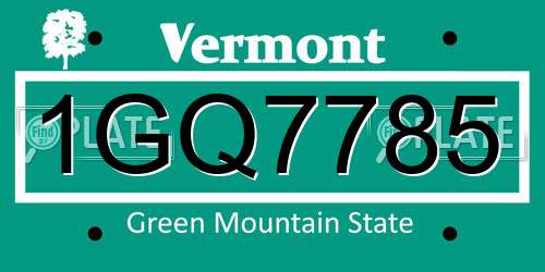 1GQ7785 Vermont License Plate
