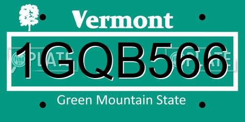 1GQB566 Vermont License Plate