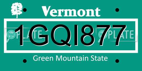 1GQI877 Vermont License Plate