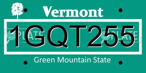 1GQT255 Vermont License Plate