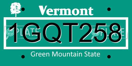 1GQT258 Vermont License Plate