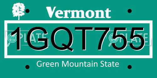 1GQT755 Vermont License Plate