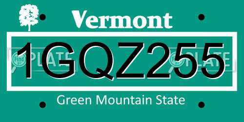 1GQZ255 Vermont License Plate