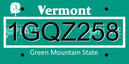 1GQZ258 Vermont License Plate