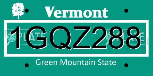 1GQZ288 Vermont License Plate