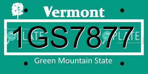 1GS7877 Vermont License Plate