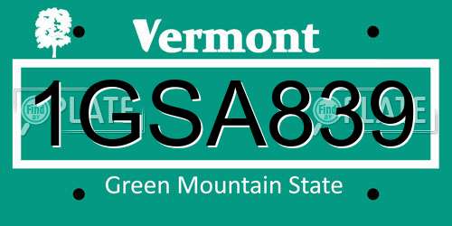 1GSA839 Vermont License Plate