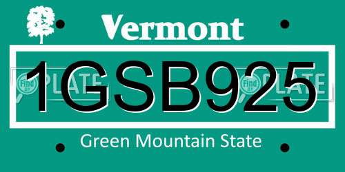 1GSB925 Vermont License Plate