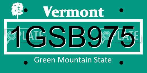1GSB975 Vermont License Plate