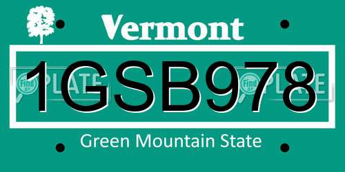1GSB978 Vermont License Plate