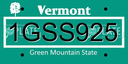 1GSS925 Vermont License Plate