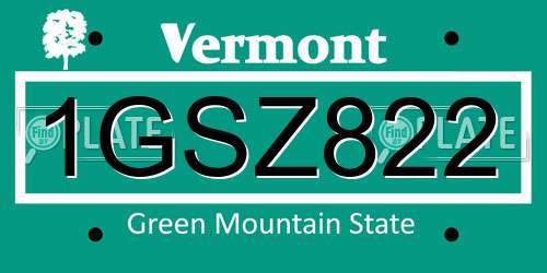 1GSZ822 Vermont License Plate