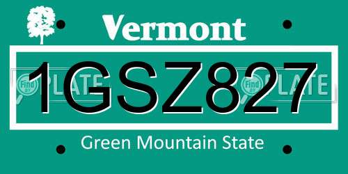 1GSZ827 Vermont License Plate