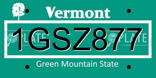 1GSZ877 Vermont License Plate