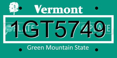 1GT5749 Vermont License Plate