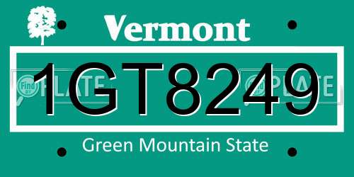 1GT8249 Vermont License Plate