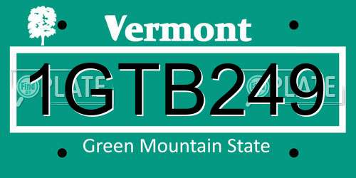 1GTB249 Vermont License Plate