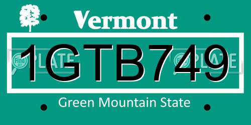1GTB749 Vermont License Plate