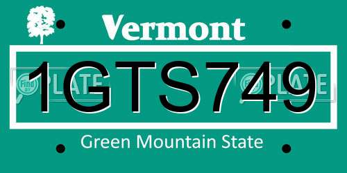 1GTS749 Vermont License Plate