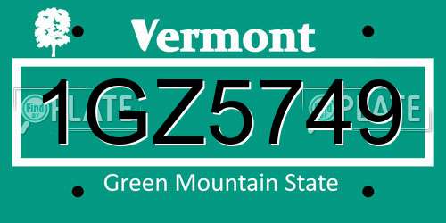 1GZ5749 Vermont License Plate