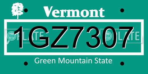 1GZ7307 Vermont License Plate
