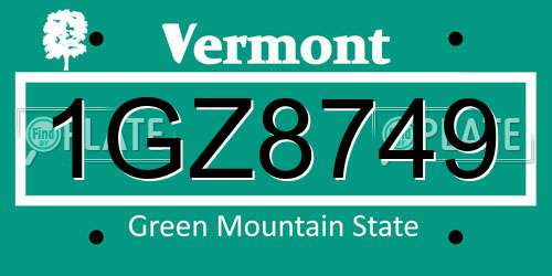 1GZ8749 Vermont License Plate
