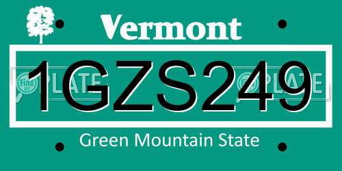 1GZS249 Vermont License Plate