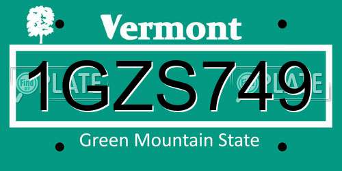 1GZS749 Vermont License Plate