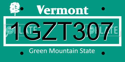 1GZT307 Vermont License Plate