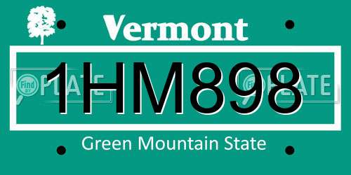 1HM898 Vermont License Plate