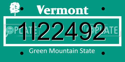 1I22492 Vermont License Plate