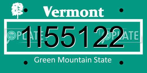1I55122 Vermont License Plate