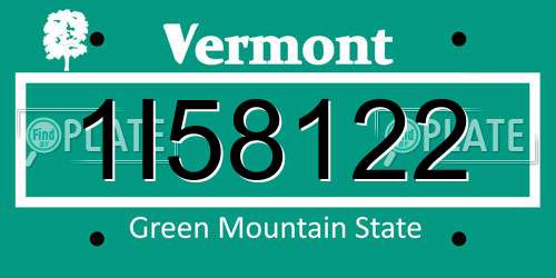 1I58122 Vermont License Plate
