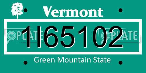 1I65102 Vermont License Plate