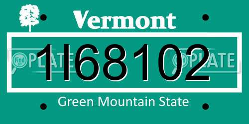 1I68102 Vermont License Plate