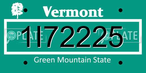 1I72225 Vermont License Plate