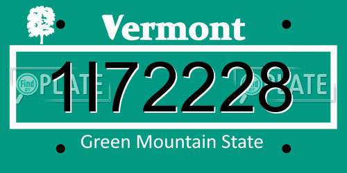 1I72228 Vermont License Plate
